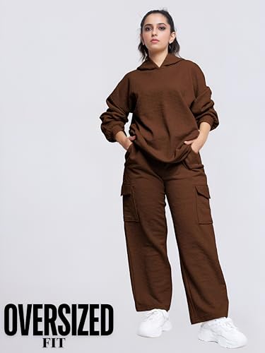 Image of GRECIILOOKS Co-ord Set for Women Stylish | Warm Hooded Hoodie & Pant Set | Winter Wear Womens Dress | Casual Travel & Loungewear Outfit | Oversized Loose Fit Winter Hoodie set