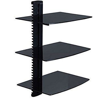 MANZOO Floating Shelves Wall Mounted Shelf with Strengthened Tempered Glass for DVD Players/Cable Boxes/Games Consoles/Tv Accessories, 3 Shelves,