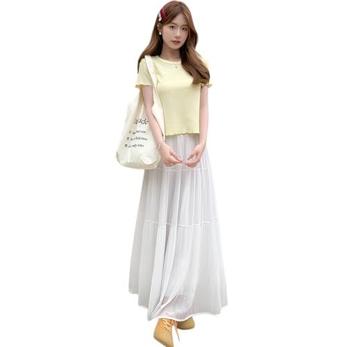 [Kawoly] �����O�X�J�[�g ���f�B�[�X �v���[�c �e�B�A�[�h �f�U�C�� �n�C�E�G�X�g ������ 3�̏䊴 �I�ׂ� �ʋ� ���i�� �t�� 4�F S-XL ���� �z���C�g�i�w�������j s