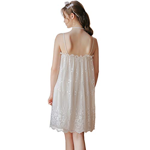 Women Vintage Chemises Victorian Nightgown Lace Flower Embroidery Sleepwear Night Sleepdress Pajamas Loungewear White #TOP5