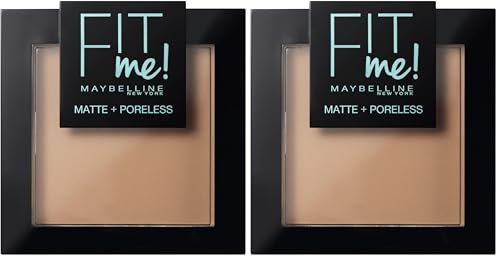MAYBELLINE New York Fit Me, Polvos Compactos Matificantes y Sin Brillos, Tono 250 Sun Beige, 30 ml (Paquete de 2)