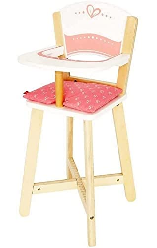 Hape Accessoire Poupon Bébé Chaise Haute en Bois - Chaise Haute Poupée Blanche et Rose Ennfant dès 3 Ans - Encourage Les Jeux d'Imitation, Développe Imagination, Capacités Sociales & Language