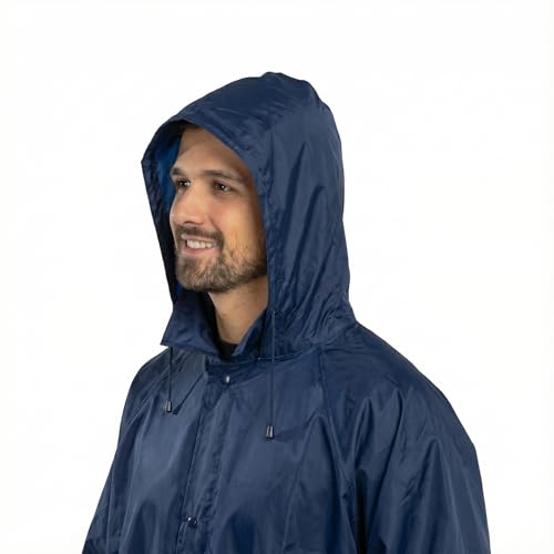 BWOLF POSEIDON Arbeitsmantel Regenmantel Herren Regenmantel Wasserdichte Lange Regenjacke Outdoor Wiederverwendbare Regenbekleidung mit Kapuze (Blau, 3XL)