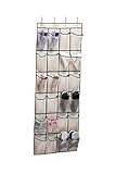 Kimbora Over The Door Hanging Shoe Organizer 24 Large Clear Mesh Pockets Shoe Hanger, Beige