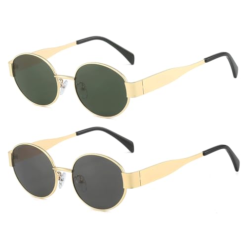 Image of YAMEIZE Retro Oval Metal Frame Sunglasses - for Women Men Classic Round UV400 Protection Small Glasses Shades Outdoor