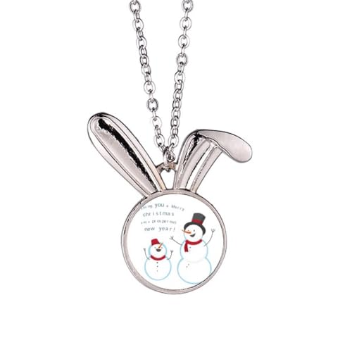 Collier pendentif bonhomme de neige bleu ciel lapin finition émail fin
