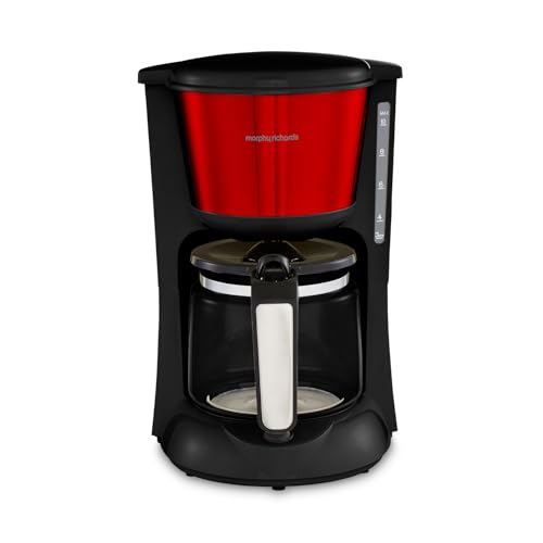 Morphy Richards Equip Filter Coffee Machine Pour Over Technology 10 Cup Capacity Fast Brew Anti Drip Easy Clean Reusable Filter Keep Warm Aroma Blender Red and Black 162503