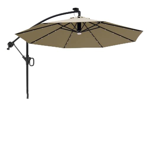 EAST OAK Patio Umbrella, 10 ft Outdoor Offset Umbrella with 8 Ribs, 40 LED Solar Lights and Crank, Aluminum Pole and UPF 50+ Fade Resistant for Garden, Deck and Poolside, Tan