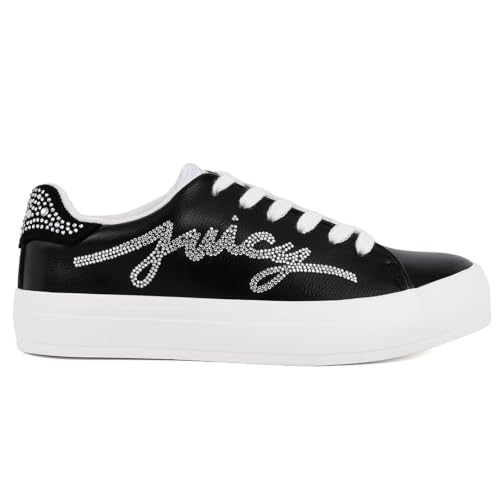 Juicy Couture Women's Platform Sneaker Glitter Script Logo – Casual Lace-Up Shoes for Everyday Style - Aurelie2