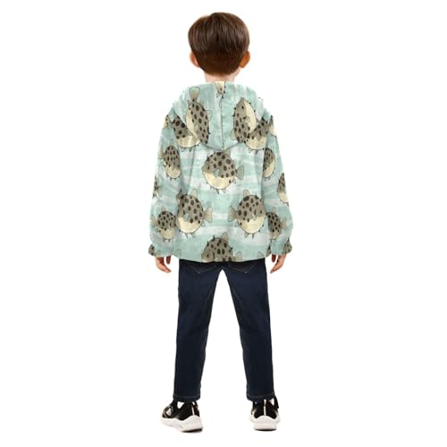 Fish Pattern Pufferfish Toddler Fleece Jacket Girl Boys Hooded Fleece Jacket Coat Warm Outwear Zip-up 3-10T4