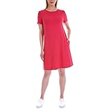 ELLEN TRACY Women's Pima Cotton A-Line Dress with Side Seam Pockets (Red Robin, Small)