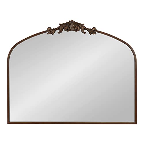 Image of Kate and Laurel Arendahl Ornate Traditional Arched Mirror; 36 x 29; Bronze; Decorative Baroque Style Arched Wall Mirror with Wide Frame and Ornamental Crown