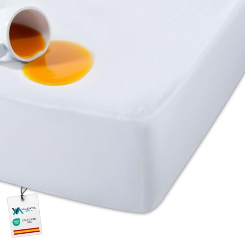 VALENTIA MEDICAL - Protector Colchon 150 Impermeable - Funda Colchon 150x190-200 cm - Cubre Colchón Algodón 100% - Transpirable y Termo Regulador - Oeko-Tex - Fabricado en España