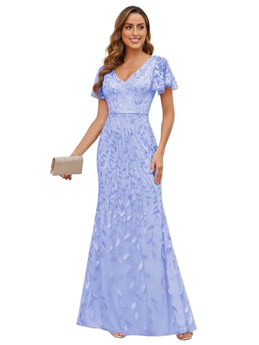 HXJOYEAR Plus Size Mermaid Prom Dress 2025 Lavender Sequin Meramid Mother of The Bride Dresses with Sleeves US16W