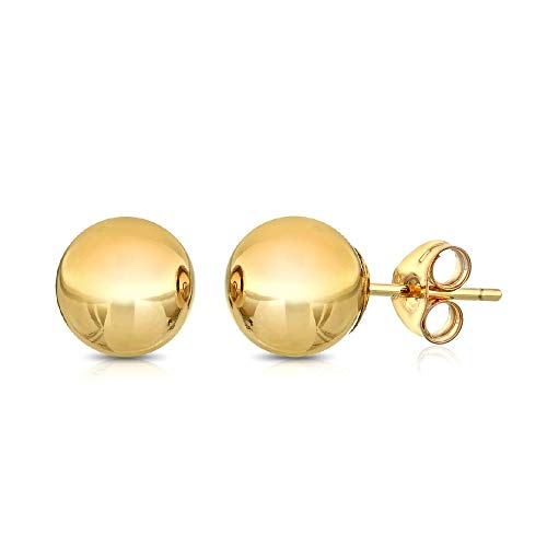 925 Sterling Silver Ball Stud Earrings- Butterfly Backings 3Mm-12Mm Silver Yellow Or Rose (Yellow, 6) #TOP17