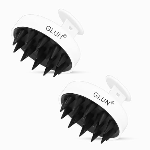 Image of GLUN Pack of 2 Scalp Shampoo Brush - Silicone Hair Scalp Massager for Dandruff Removal & Deep Cleansing (White)