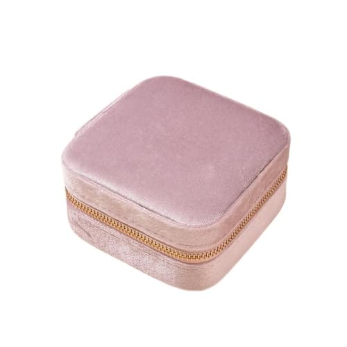 Image of TYNXK Velvet Jewelry Box Travel Portable Sqaure Zipper Boxes Necklace Ring Earrings Storage Case Organizers Women(Pink)