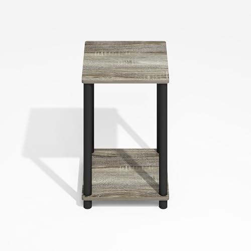 Image of Furinno Modern Toolless 2-Tier Side Table, Open Shelf, Grey Oak