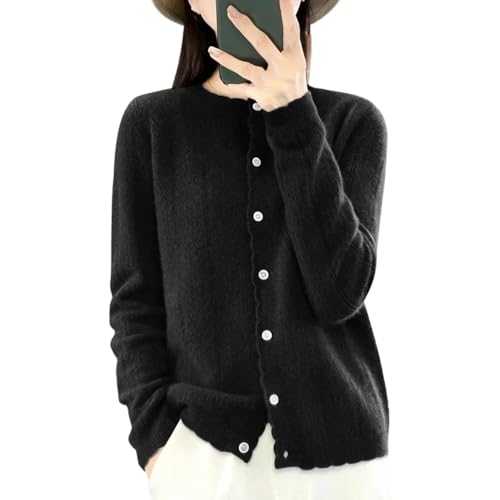 Cardigan d'hiver en laine chic col rond pour femme élégante