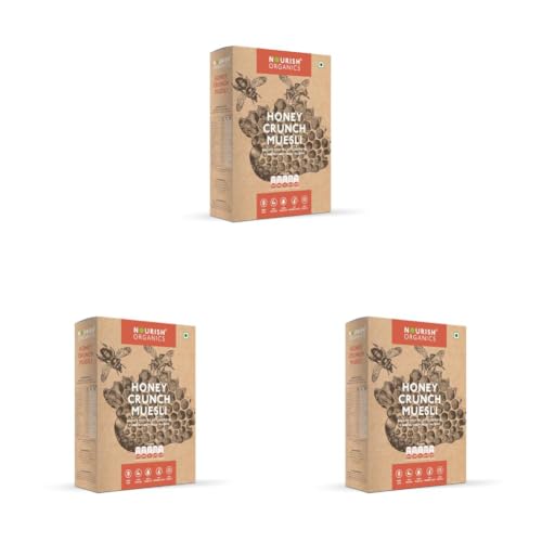 Image of Nourish Organics Honey Crunch Muesli, 300g Pack | Healthy and Nutritious Breakfast Cereals with Whole Nuts | No Refined Sugar | Clean Label (Pack of 3)