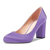 Castamere Mujer Chunky Ancho Alto High Heel Redonda Punta Slip-on Pumps de Boda Fiesta Dress 8 CM Heels Zapatos Morado 45 EU