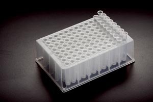 T110-2 Bio Block 96 Deep Well Plate with Conical Bottom & 600 µL Removable 8-Tube Strip, Polypropylene (Pack of 24)