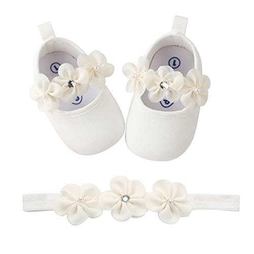 Image of OAISNIT Baby Girl Mary Jane Flats Sparkly Soft Infant Princess Dress Crib Shoes with Headband