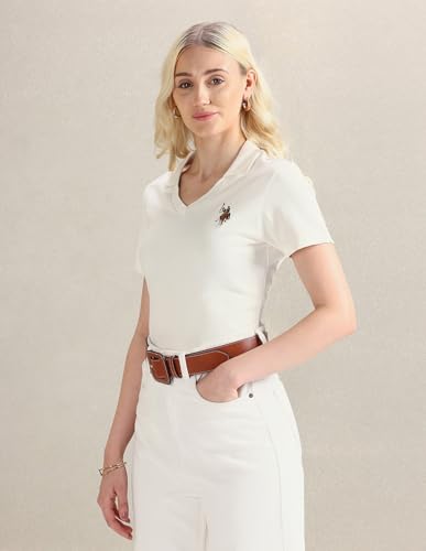 Image of U.S. POLO ASSN. Women Cotton Regular Fit T-Shirt (UWAW24PTS135 Off White, X-Small)