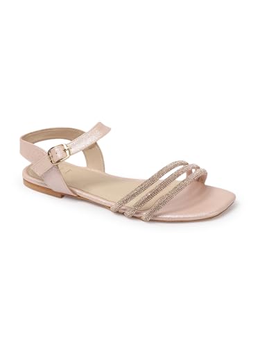 Image of ELLE Women's Comfortable Embellished Glitter Strap Ankle Sandals