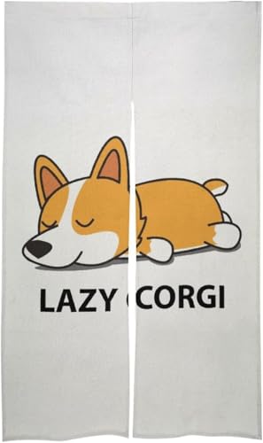 のれん 暖簾 間仕切り 面白い コーギー 犬 ドアカーテン 目隠し 玄関カーテン 断熱防寒 部屋仕切り 壁掛け 四季兼用 簡単取り付け プライバシー保護 遮光 リビングルーム 飲食店 出入り口 洗面所 86 X 143cm