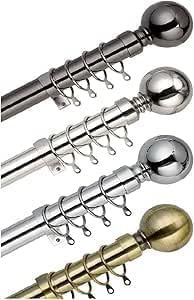 STL 28mm Extendable Metal Curtain Pole Plain Ball Finials with Complete Fittings (90-160 cm (35'' - 63'' in), Plain Ball -Antique Brass)