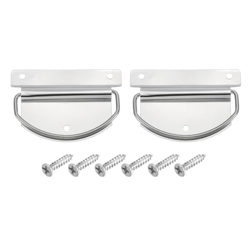 QUARKZMAN 2Pcs Asas De Cofre, 76 x 50mm Asa De Anilla Lateral Para Levantar, Asas De Cofre De Metal Y Madera Con Tornillos Para Cajones De Herramientas Caseras, Plata