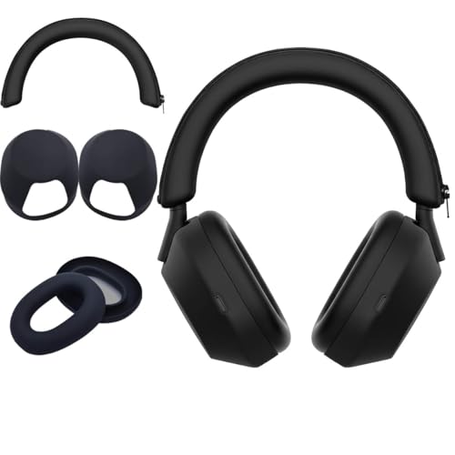 JHMei 3-in-1 �ی�L�b�g Sony WH-1000XM5 �p, �V���R�����C���[�J�b�v�J�o�[�E�w�b�h�o���h�v���e�N�^�[�E���􂢉\�ȃC���[�p�b�h�J�o�[���܂�, �S�ʕی� ���h�~ �h�� �A�N�Z�T���[�Z�b�g (�u���b�N)