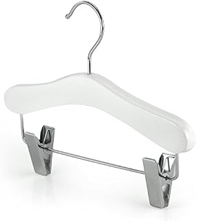 HANGERWORLD12 Childrens 25cm White Wooden Baby Toddler Coat Clothes Hangers with Trouser Skirt Clips