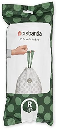 Brabantia 138584 PerfectFit Bin Liners Multipack (Size R/36 Litre) Thick Plastic Trash Bags with Tie Tape Drawstring Handles (120 Bags), White