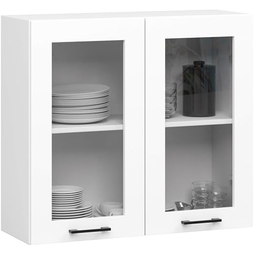 AKORD | Pensile da Cucina a Parete - Vetrina Sospesa in Vetro 80 cm, H720 | 2 Ripiani e 2 Anta Armadio da Cucina | Componibile Mobili da Cucine Armadi | Pannello laminato | Bianco