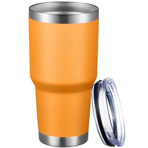 MEWAY 30oz Tumbler Double Wall Vacuum Insulated Travel Mug, Stainless Steel Tumbler with Lid, Durable Powder Coated Insulated Coffee Cup for Cold & Hot Drinks (Orange,1 PACK)