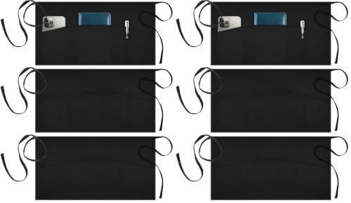 Image of Syntus 6 Pack Cotton Server Apron with Pockets for Women, Black Waist Apron