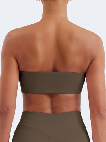 Image of YEOREO Strapless Bandeau Sports Bra for Workout Seamless Tube Top Gym Padded Wireless Bra