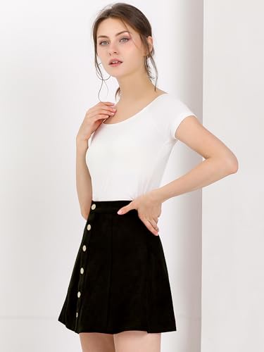 Allegra K Women's Faux Suede Button A-Line High Waisted Christmas Flared Mini Short Skirt3