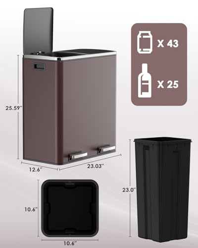 Caneca de basura doble compartimento 60L acero inoxidable miniatura 4