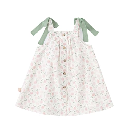 DAVE&BELLA Toddler Girls Summer Dress Boho Floral Sleeveless Princess Sun Dress Ruffle Hem Cotton Playwear with Hairband2