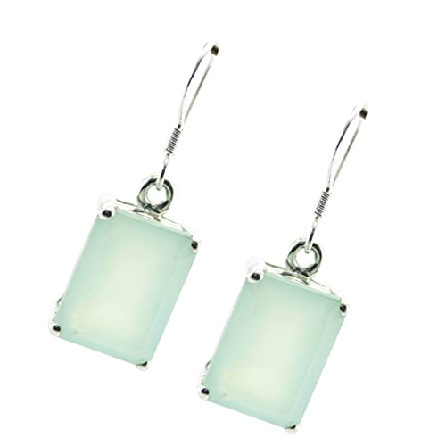 Boucle d'oreille octogone aqua calcédoine argent anti-ternissement