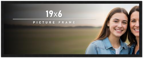 19x6 Frame Black Picture Frame - Complete Modern Photo Frame Includes UV Acrylic Shatter Guard Front, Acid Free Foam Backing Board, Hanging Hardware Wood Wall Frames for Family Photos - no Mat