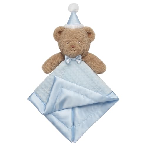 Image of Plush Bear Snuggle Blanket with Birthday Boy Embroidery and Satin for Baby, 14 inch, Blue