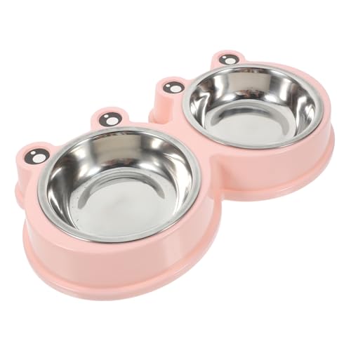 Luxshiny ダブルペットボウル ステンレス製犬猫用食器 滑り止めベース付き 省スペース設計のかわいいペット用給餌器 食品と水両用 小型犬 猫 ウサギ対応