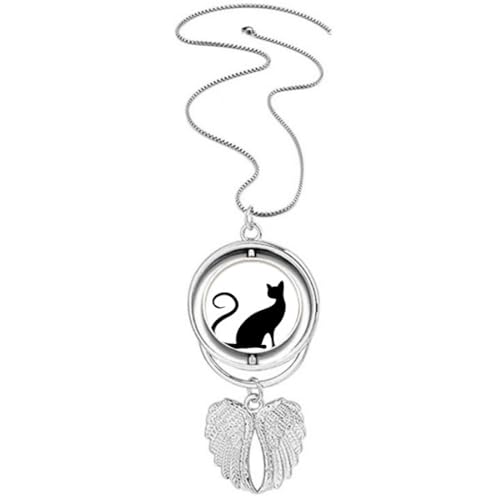 Pendentif chat noir ailes d'ange rotatives, cadeau idéal pour femme