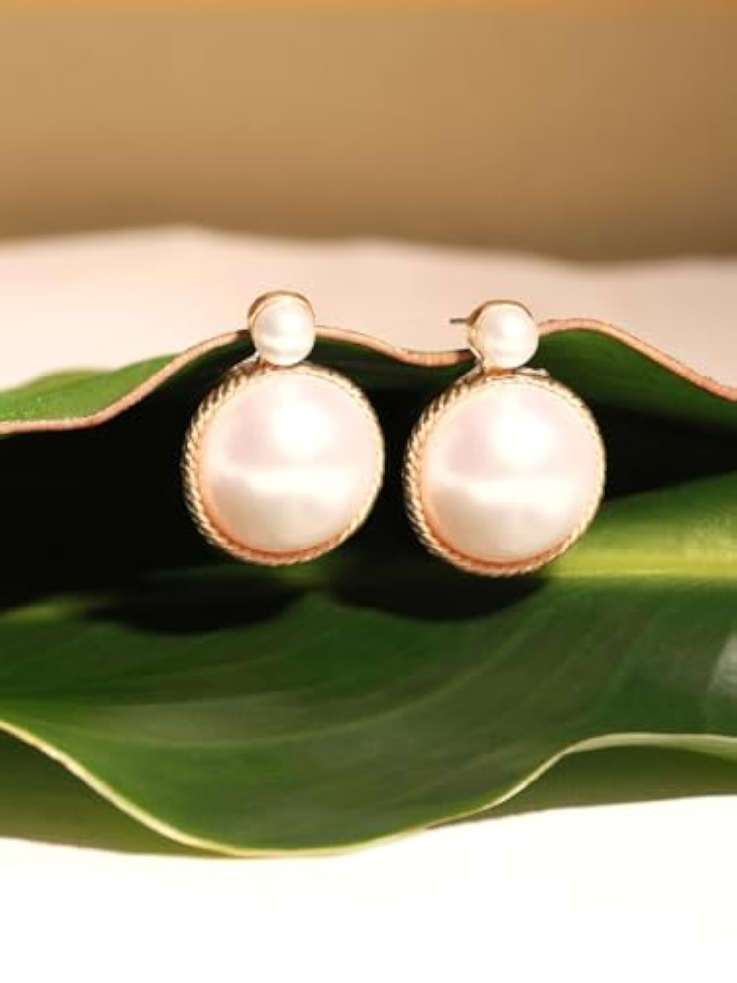 Gold Tone Pearls Embellished Statement Studs Earrings
