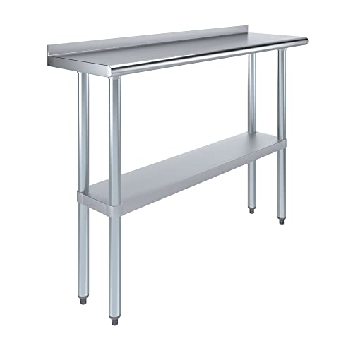 Image of AmGood Stainless Steel Work Table with 1.5 inch Backsplash | Metal Kitchen Food Prep Table | NSF (48 inch Long x 14 inch Deep)