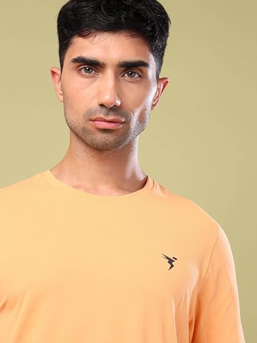 Image of TECHNOSPORT Men's Slim Fit Solid Crew Neck T-Shirt, Cotflex Quick Dry Wrinkle Resistant Polyester Sports Tee for Gym, Running, Training, Sports
